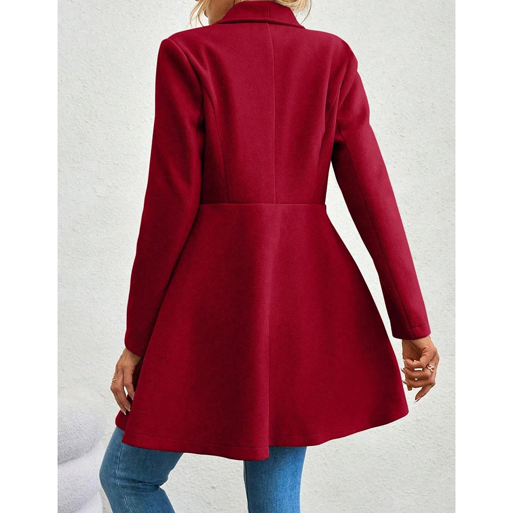 Mia Muse Women's Red Winter Coat – Long Sleeve Lapel Button-Up Work Outerwear for New Year & Valentine's Day Gift