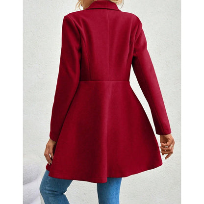 Mia Muse Women's Red Winter Coat – Long Sleeve Lapel Button-Up Work Outerwear for New Year & Valentine's Day Gift