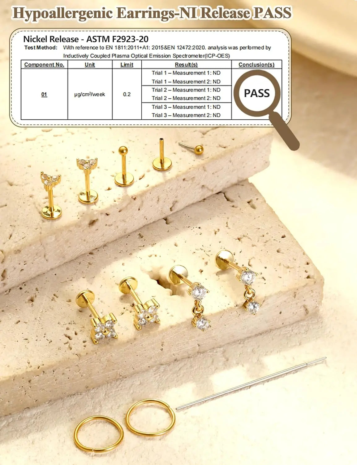 14K Gold Plated CZ Flat Back Stud Earrings – 316L Surgical Steel Threadless Nose, Helix & Cartilage Piercing Jewelry