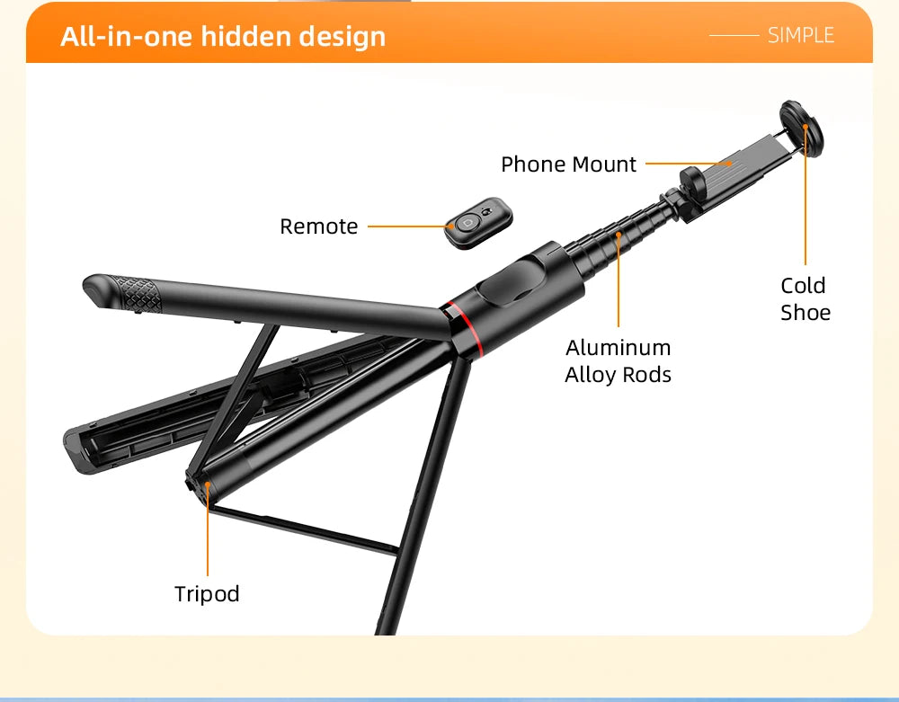 Selfieshow Wireless Selfie Stick – 72 Inch Portable Aluminum Alloy Tripod with Bluetooth Remote for iOS & Android Phones