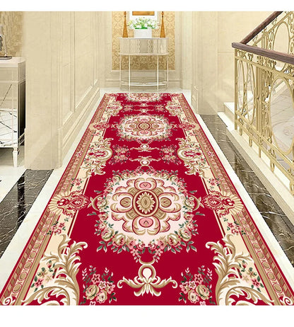 Luxury Chinese Classical Corridor Rug – Crystal Velvet Soundproof Washable Carpet for Villa, Hotel & Living Room