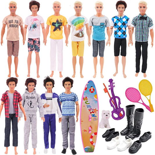 Ken Doll Accessories Set – Clothes, Shoes, Surfboard, Guitar, Violin & More for Kids Birthday Gift