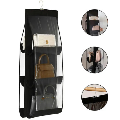 Black Handbag Hanging Organizer – 6 Pocket Foldable Oxford Cloth Storage Bag for Closet and Bedroom