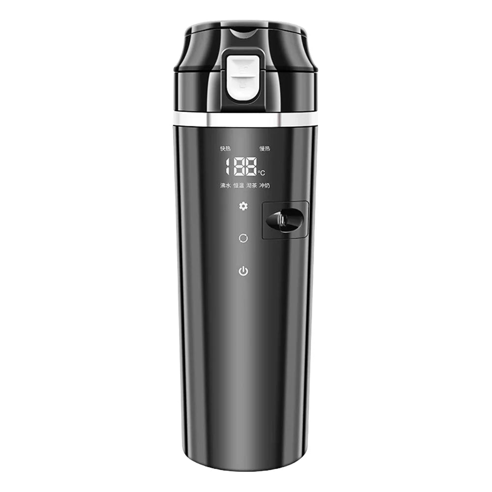 12V/24V Car Heating Cup - 500ml Stainless Steel Electric Kettle with LCD Display, Smart Heated Mug for Coffee, Tea & Milk