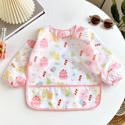 Waterproof Long Sleeve Baby Feeding Bib - Toddler Apron Smock with Food Catcher Pocket for Mess-Free Mealtime
