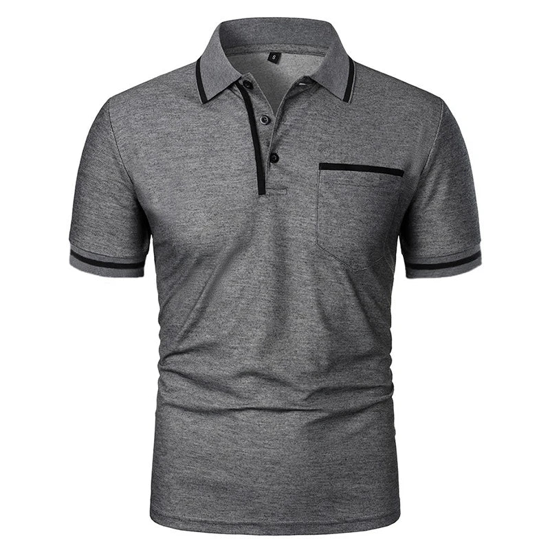 Men's Short Sleeve Polo Shirt - Breathable Solid Color Casual Summer Top with Pocket Design