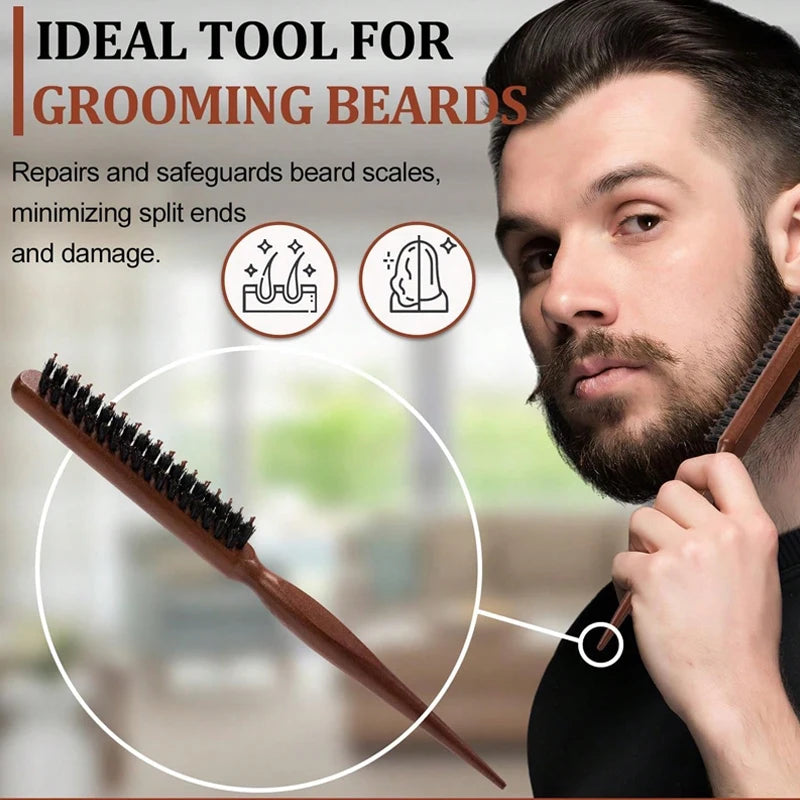 Premium Bristle Hairbrush Set - 2pcs Wooden Handle Scalp Massage Brush For Frizz Control All Hair Types
