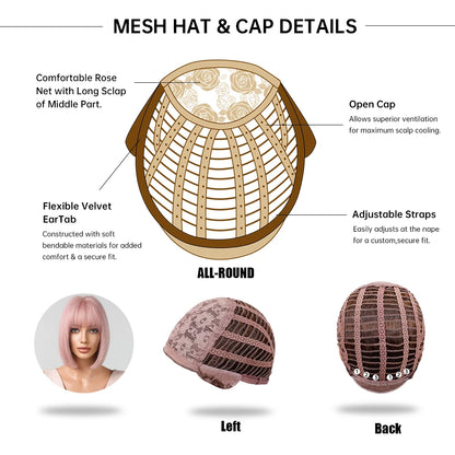 CharmSource Pink BOBO Short Synthetic Wig for Women — Natural Wave, High-Density, Heat-Resistant Hair for Daily & Party