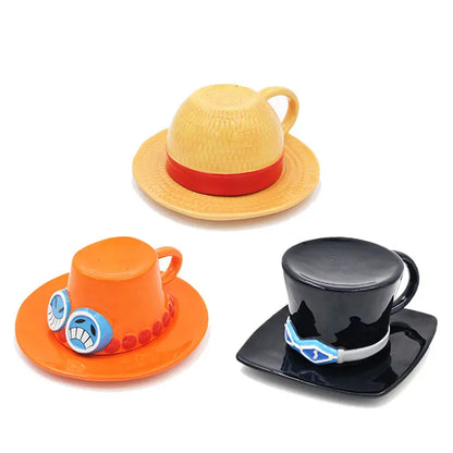 Anime Cosplay Ceramic Mug – Luffy, Ace & Sabo Three Brothers Hat-Shaped Coffee Cup for Parties