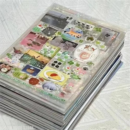 20-Sheet Vintage Glitter PET Stickers - Transparent Kawaii Deco Stickers for Scrapbooking, Journaling & Toploader Crafts