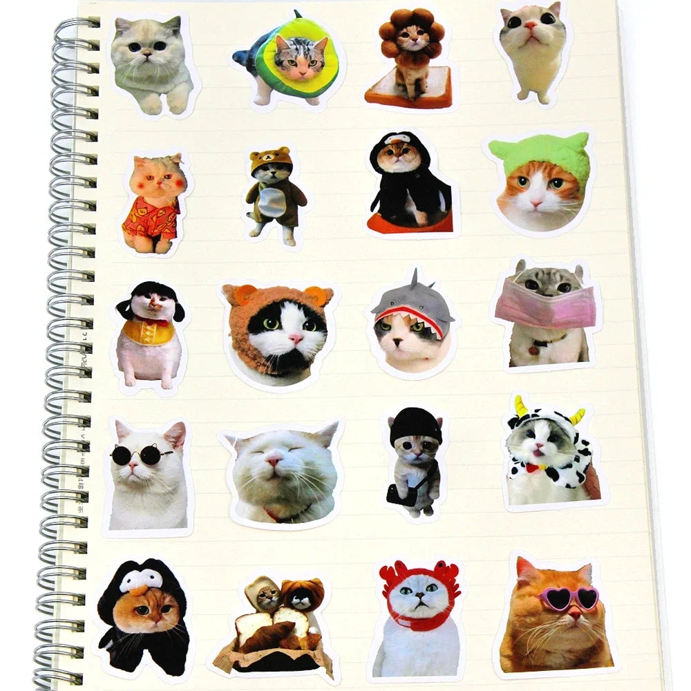 Funny Cartoon Cat Stickers – 100/500/1000-Piece Cute Waterproof-Style Decals for Laptops, Phones, Bikes and Luggage
