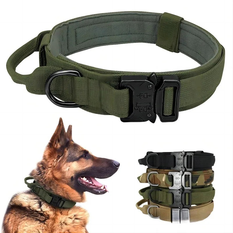 Nylon Tactical Dog Collar with Handle – Adjustable Durable Collar for Medium & Large Dogs Pet Accessories