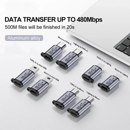 Multi Connector Adapter - Type C Female to Mini USB, Micro USB & iOS Conversion Adapter for Universal Device Compatibility