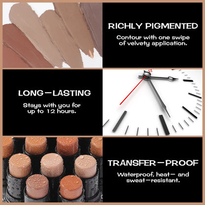 FOCALLURE Bronzer Highlighter Stick - Waterproof Body & Face Contour, Corrector & Illuminator Cream for Women's Makeup