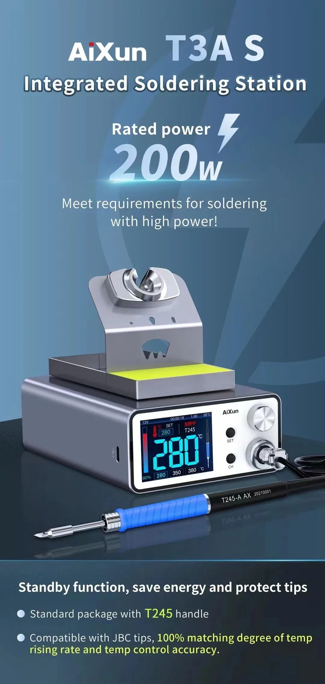 AIXUN T3A/T3B Intelligent Soldering Station – Rework Station for PCB & BGA Soldering with T115/T210/T245/T12 Tools