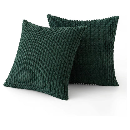 Dark Green Throw Pillow Covers – 16x16 Inch Soft Corduroy Decorative Cushion for Bed, Sofa & Living Room, Boho Home Decor