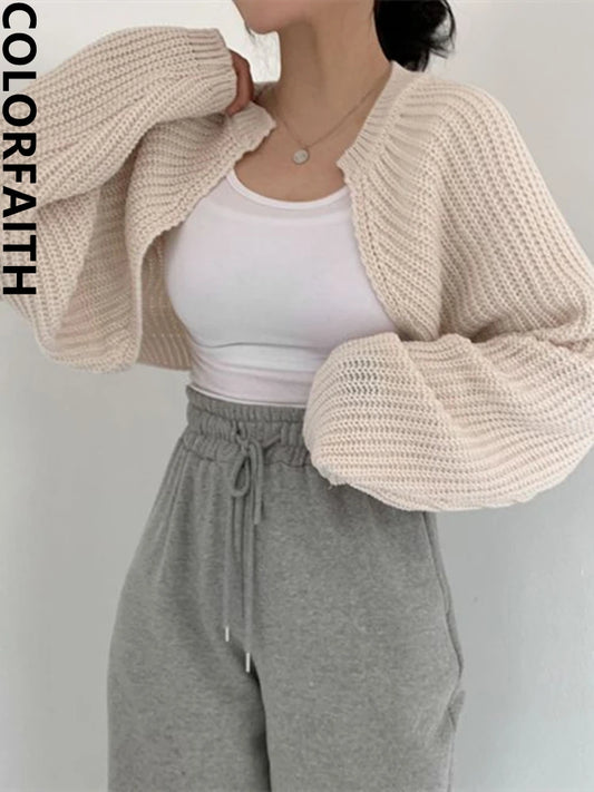 Colorfaith SWC1653 2025 Chic Korean Fashion Short Cardigan – Knitted Poncho for Women, Vintage Minimalist Summer Tops