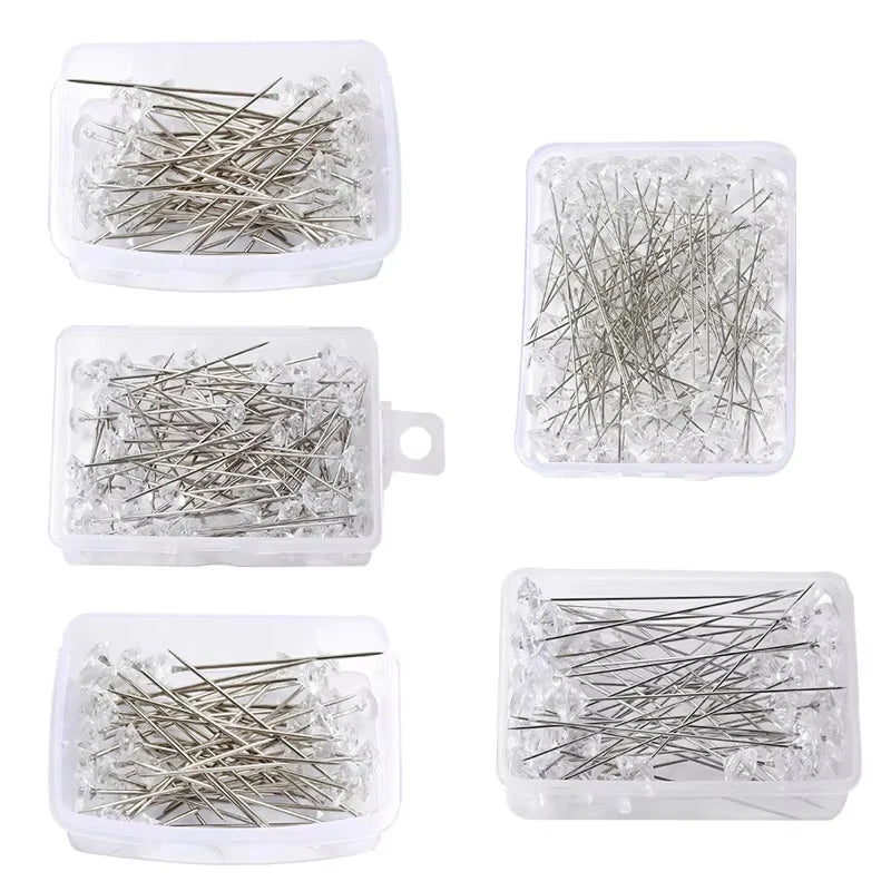 Fenrry 100PCS Diamond Head Pins – Crystal Corsage Sewing Pins, Straight Pins for Dressmaking & Party Decorations with Plastic Box