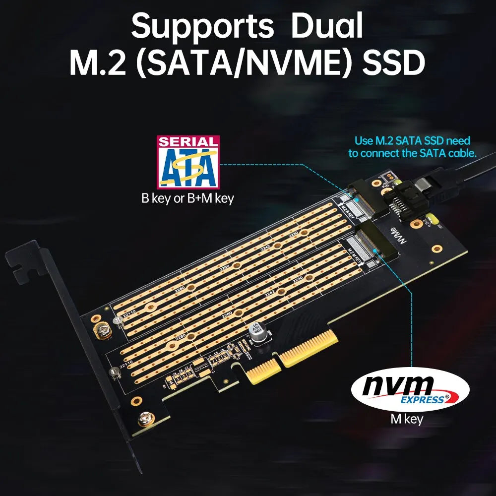 JEYI Dual M.2 PCIe 4.0 Adapter for NVMe & SATA SSD – PCIe X4/X8/X16 Slot for Desktop PC SK6   2/2