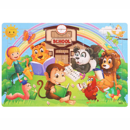 30PCS Wooden Jigsaw Puzzle – Cartoon Animal & Vehicle Educational Toys for Kids