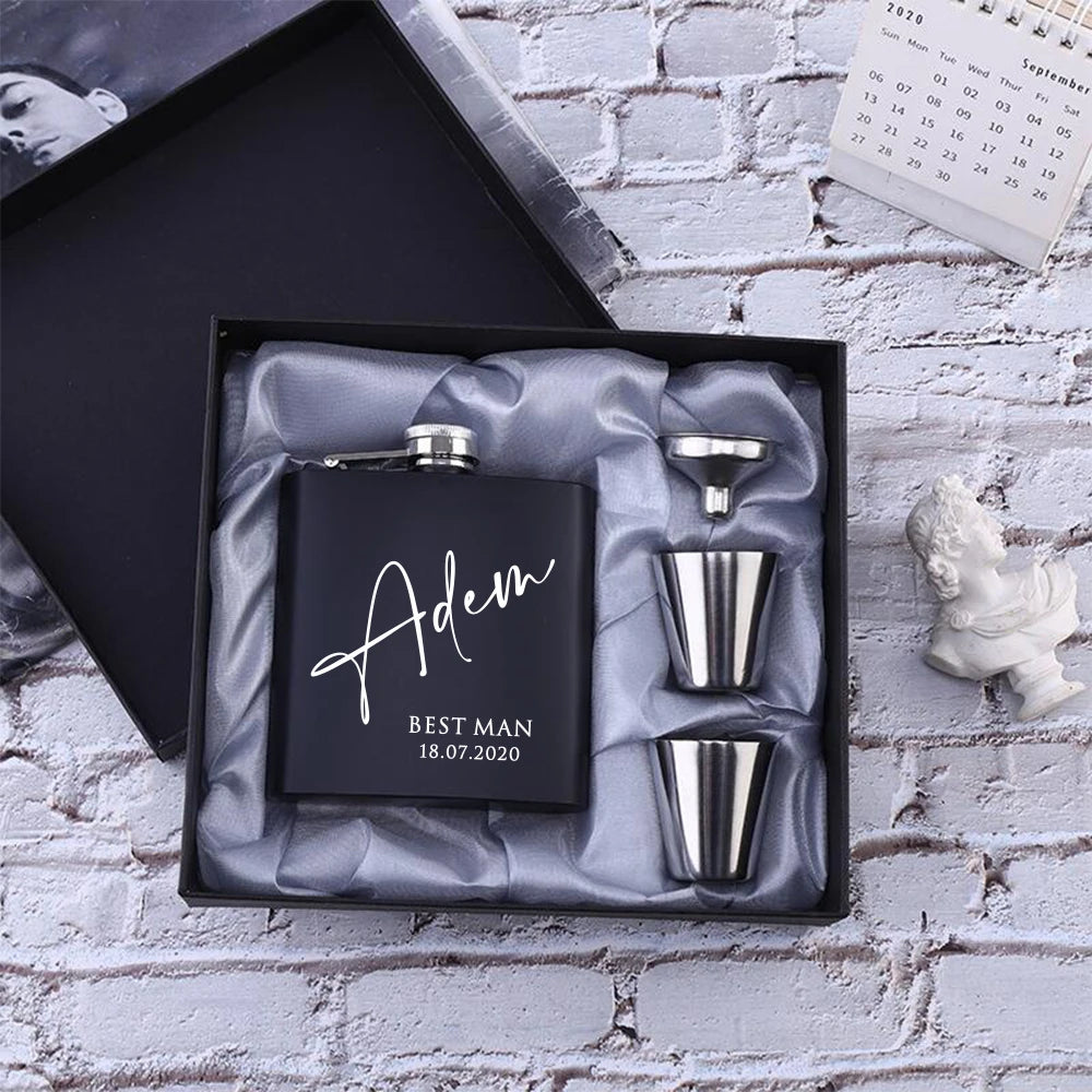 Personalized 6oz Stainless Steel Hip Flask – Engraved Christmas, Birthday, Valentine's Day Gift, Custom Logo for Wedding Favors   2/2