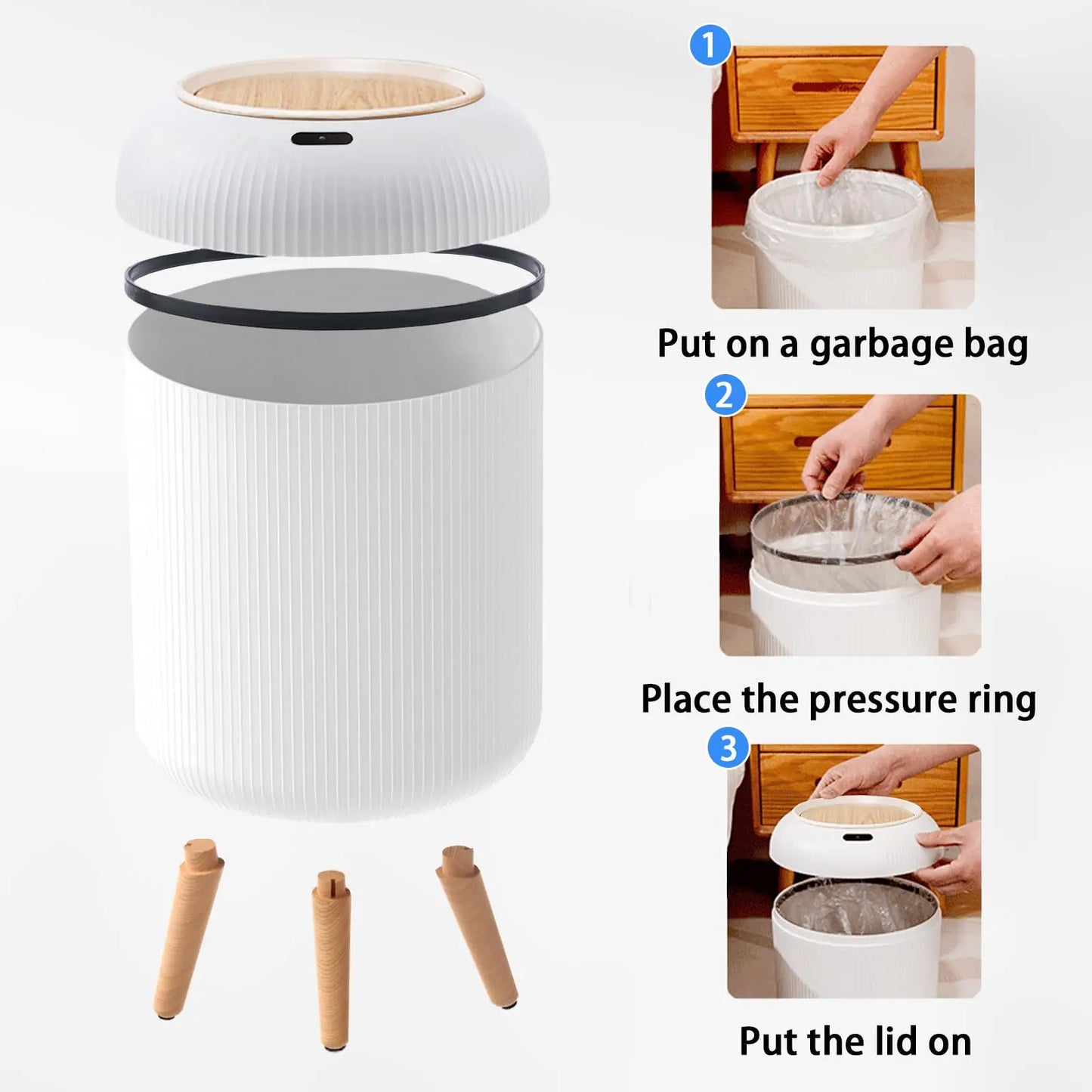 Small Plastic Smart Trash Can with Lid - Automatic Motion Sensor Trash Can for Bedroom, Bathroom, Kitchen, Office