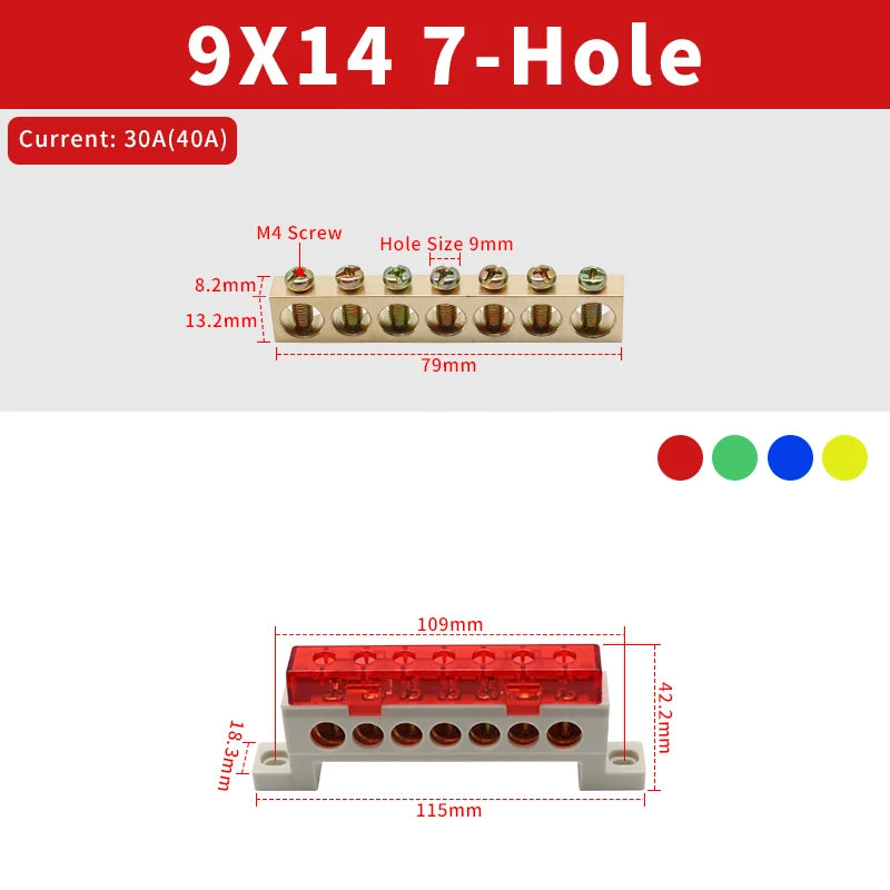 Brass Terminal Block A10 Multi-Hole (3–15 Way) – Neutral Power Distribution Terminal Strip for Electrical Cabinets & Panels
