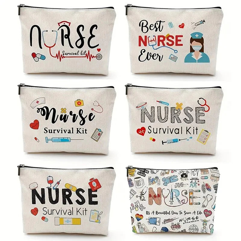 Travel Fashion Cartoon Nurse Print Cosmetic Bag - Women's Designer Makeup Organizer, Heat Transfer Multifunctional Pencil Case