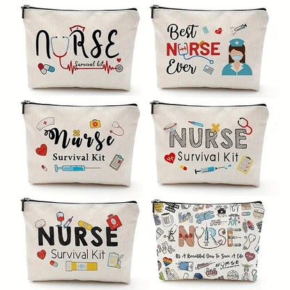 Travel Fashion Cartoon Nurse Print Cosmetic Bag - Women's Designer Makeup Organizer, Heat Transfer Multifunctional Pencil Case