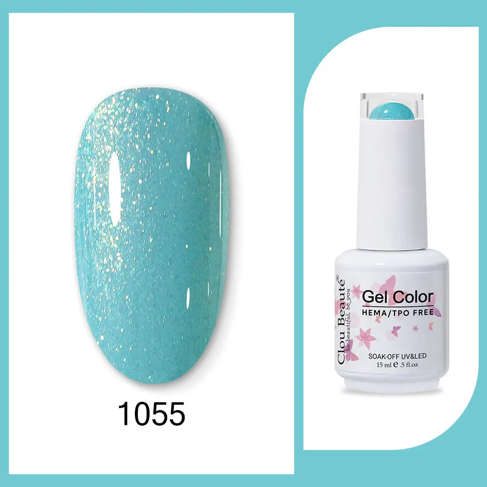 Clou Beaute 15ml Gel Nail Polish Set – Red Black White Green Neon UV Soak-Off Semi-Permanent Nail Varnish Base & Velvet Top Coat