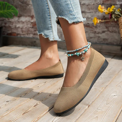 Women’s Round Toe Knit Flats – Comfortable Slip-On Ballet Shoes, Casual Office Moccasins & Plus Size Boat Shoes