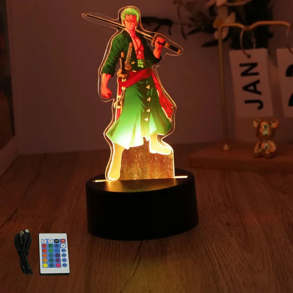 One Piece Luffy Zoro Action Figures 3D LED Lamp – Anime PVC Model Toy Night Light for Kids & Christmas Gift