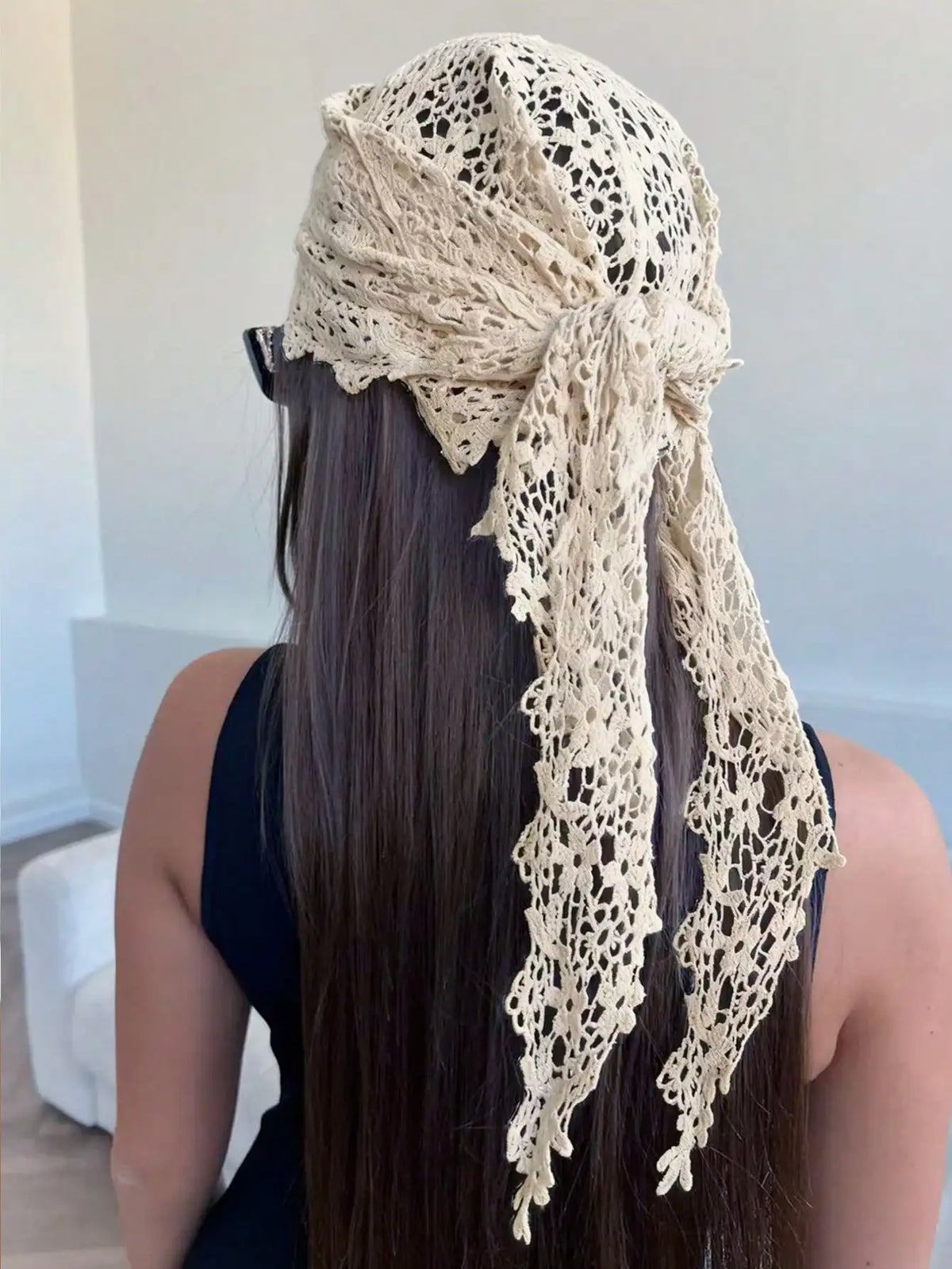 Women's Floral Lace Scarf - Elegant Headscarf and Beach Hair Band for Summer