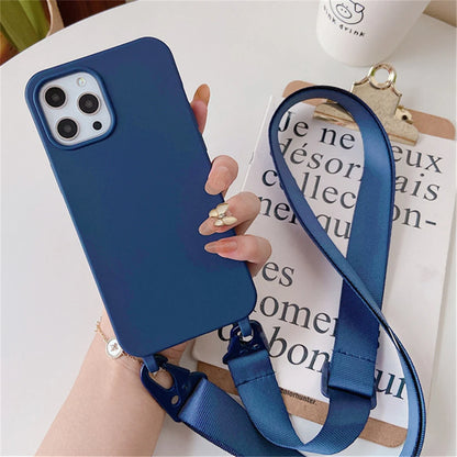 Crossbody Necklace Strap Silicone Case - Matte Shockproof Phone Cover for iPhone 17, 16, 15, 14 Pro Max & More