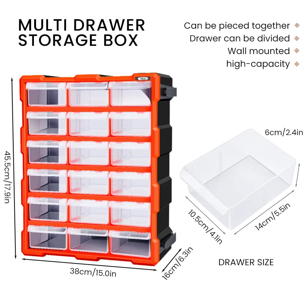 AIRAJ 18in Plastic Drawer Storage Cabinet – 18/39/60 Drawer Organizer for Garage, Beads, LEGO, and Makeup Storage