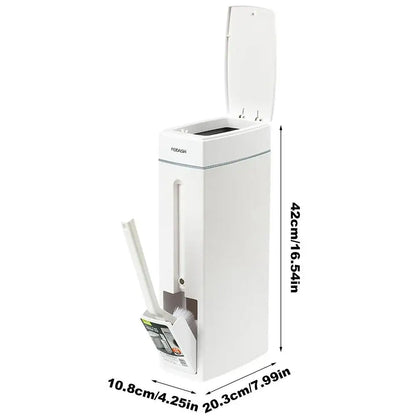 Bathroom Trash Can & Toilet Brush Combo - Space-Saving Slim Garbage Bin with Lid