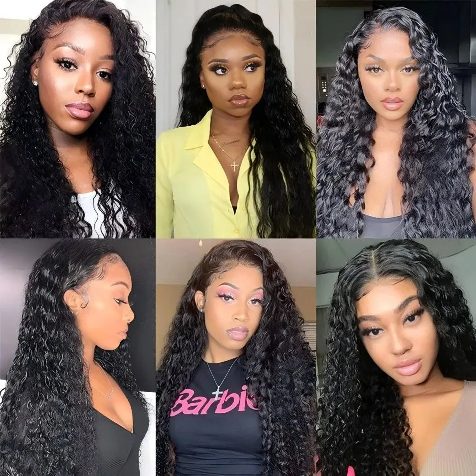 HD Lace Front Wig 13x6 – 40 Inch Deep Wave Human Hair Wig, Pre-Plucked Curly Brazilian Water Wave Lace Frontal Wig