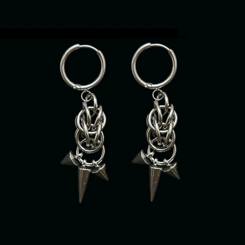 Gothic Tiger Nail Earrings - Punk Rivet Grunge Rock Chain Jewelry for Women