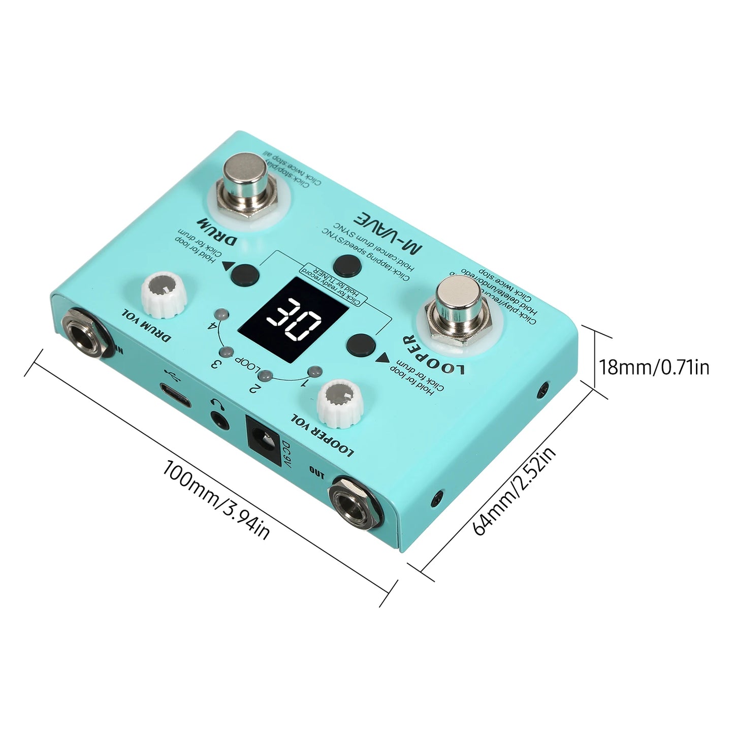 M-VAVE LOST TEMPO Effect Pedal – 2 in 1 Drum & Looper Mini Pedal with Double Footswitch, Drum Machine Pedal