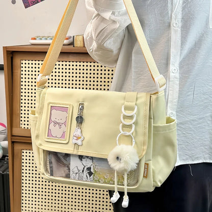 Y2K Japanese Harajuku School Bag — 2024 Transparent Itabag Crossbody for Teenage Girls with DIY Badge Display Plate