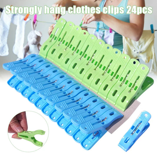24PCS Plastic Clothes Clips – Strong Load-Bearing Pegs for Hangers, Drying Quilts & Clothes