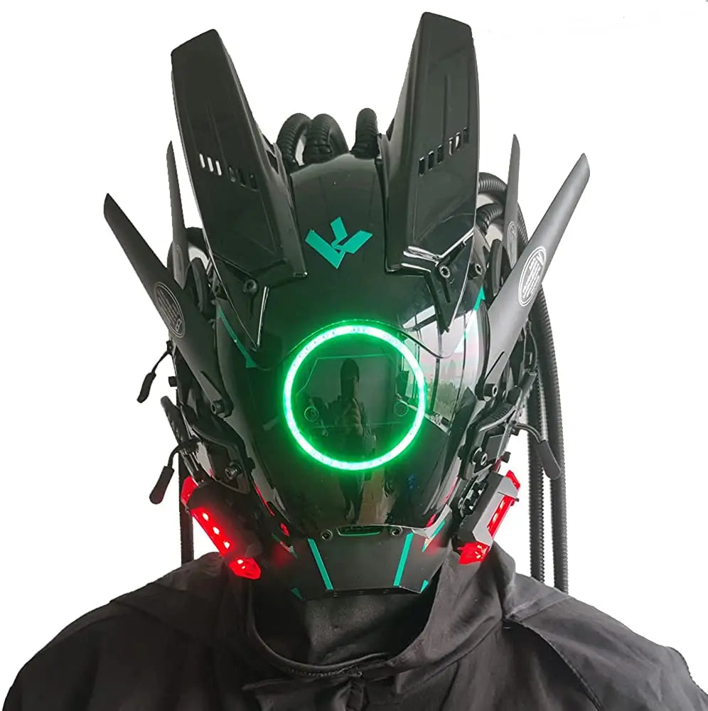 JAUPTO Cyberpunk Mask with Round LED Lights – Woven Role-Playing Mask for Halloween, Parties & Music Festivals