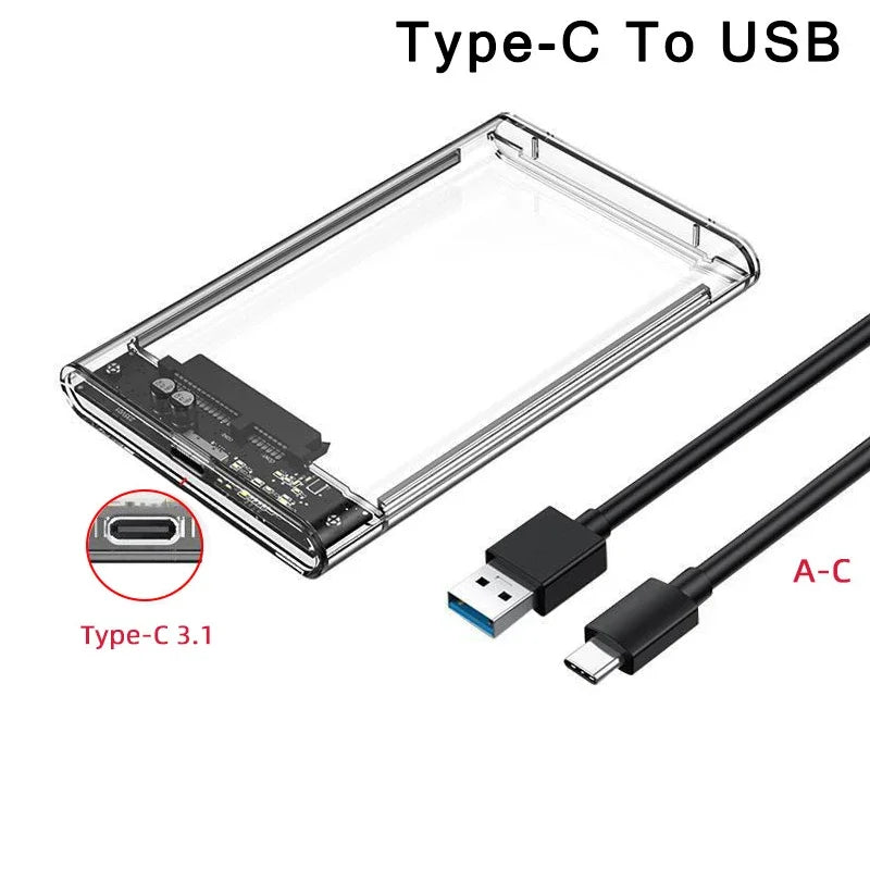 USB 3.0 Type-C to SATA III HDD SSD Enclosure for 2.5 Inch Hard Drive - External Storage Case with UASP Support