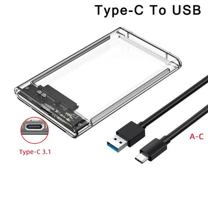 USB 3.0 Type-C to SATA III HDD SSD Enclosure for 2.5 Inch Hard Drive - External Storage Case with UASP Support