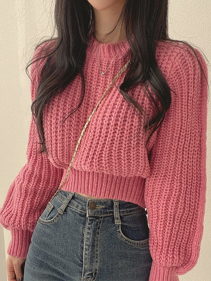 Loose Vintage Harajuku Lantern Long Sleeve Sweater for Women - Soft Warm Korean Knitwear - Chic Solid Autumn/Winter Top