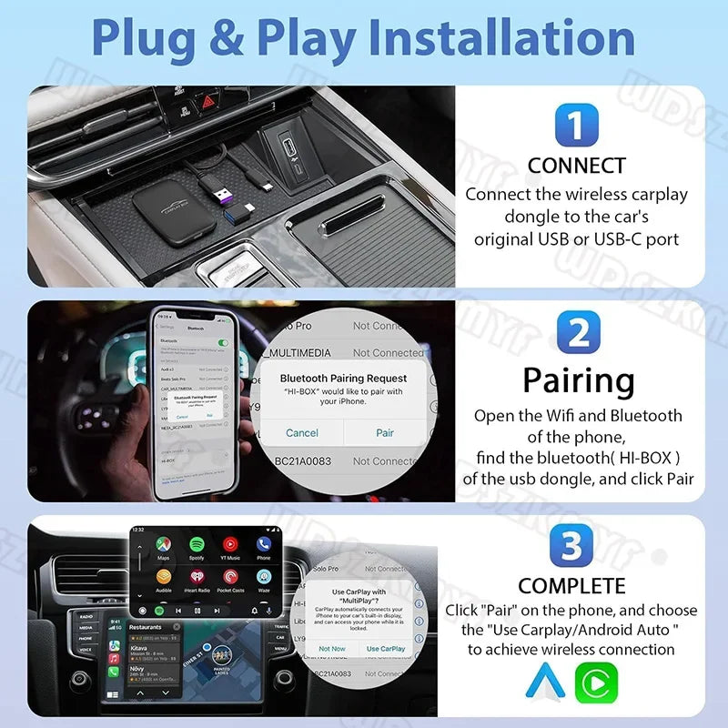 5-in-1 CarPlay AI Box – Wireless Android Auto Adapter and Multimedia Player for YouTube, Netflix, and Auto Connect