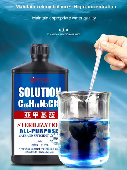 310ML Methylene Blue Solution for Fish – Aquarium Treatment for White Spots & Fish Disease, Ideal for Koi, Goldfish & Betta