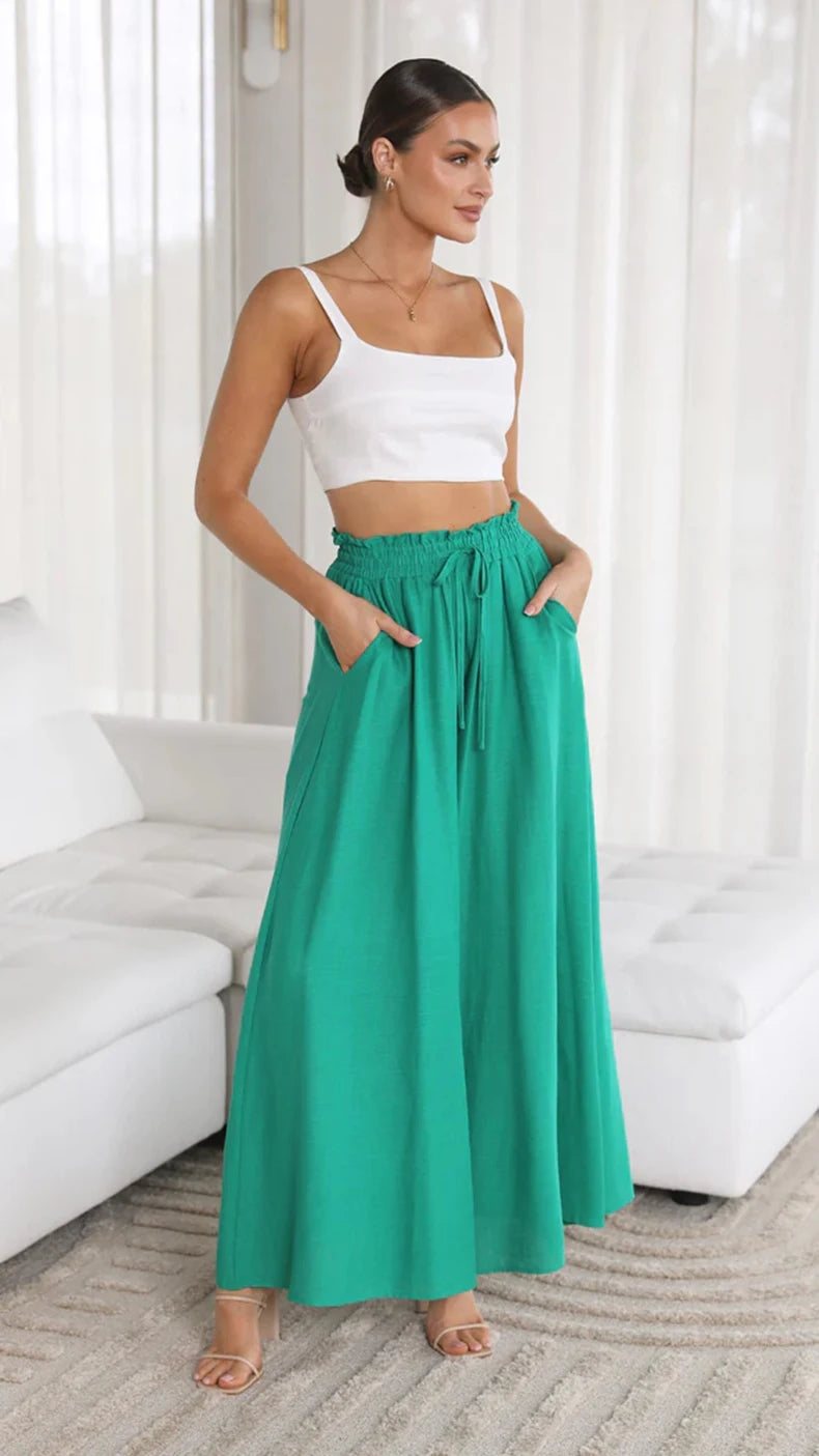 Women’s Summer Wide Leg Pants – Elastic Waist Casual Loose Fit Trousers Breathable Beach Lounge Pants