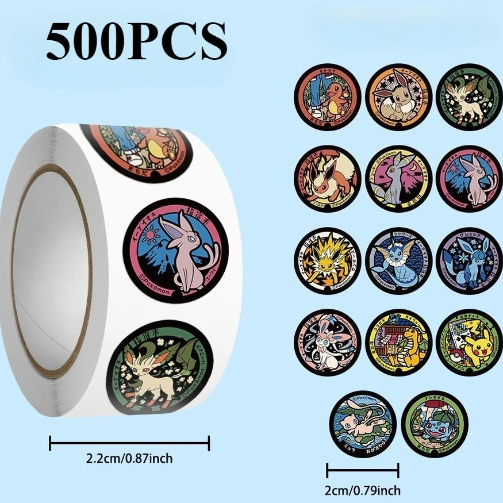 500/1000PCS Pokémon Pikachu Roll Stickers – Waterproof Cartoon Decals for Scrapbooking, Luggage, Phone & Gift Decoration