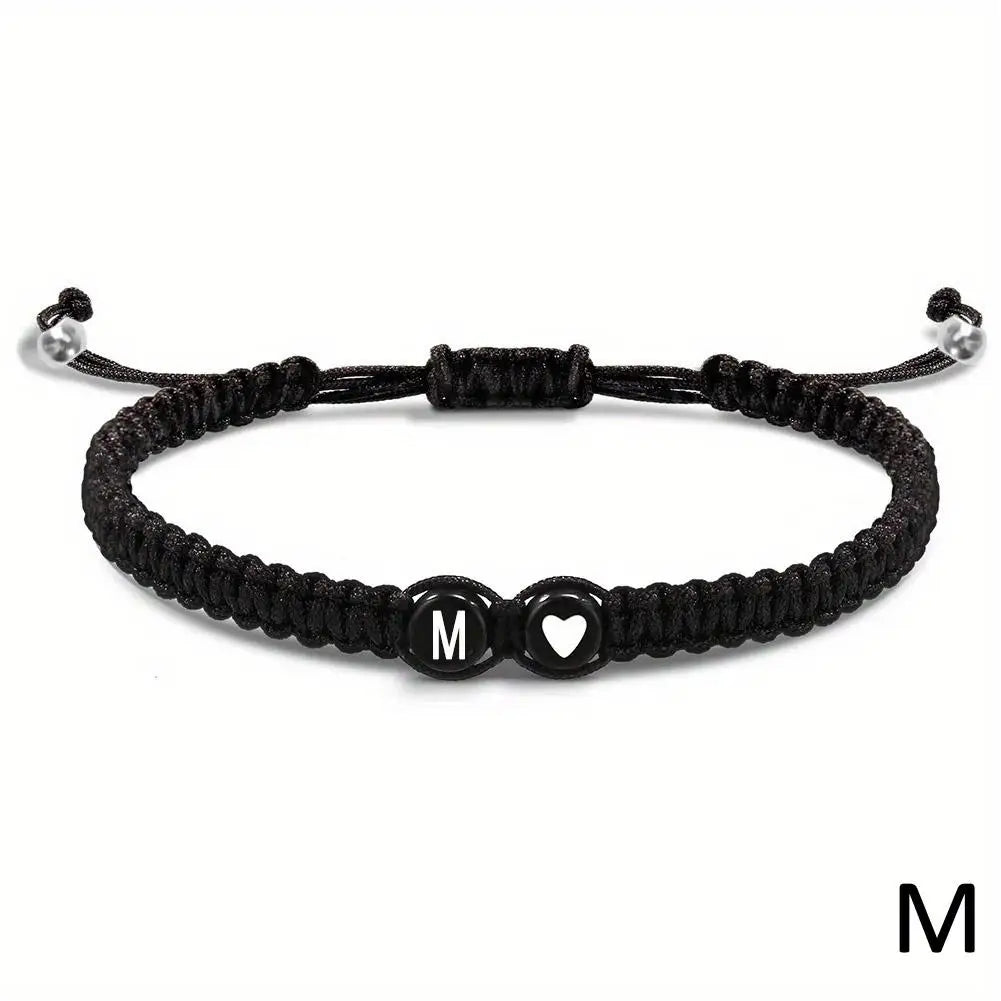 A-Z Initial Heart Bracelet - Handmade Adjustable Braided Name Jewelry Gift for Women & Men
